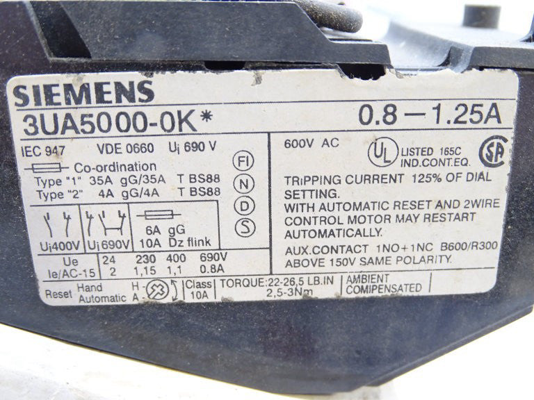 SIEMENS 3UA50-00-0K RELAY