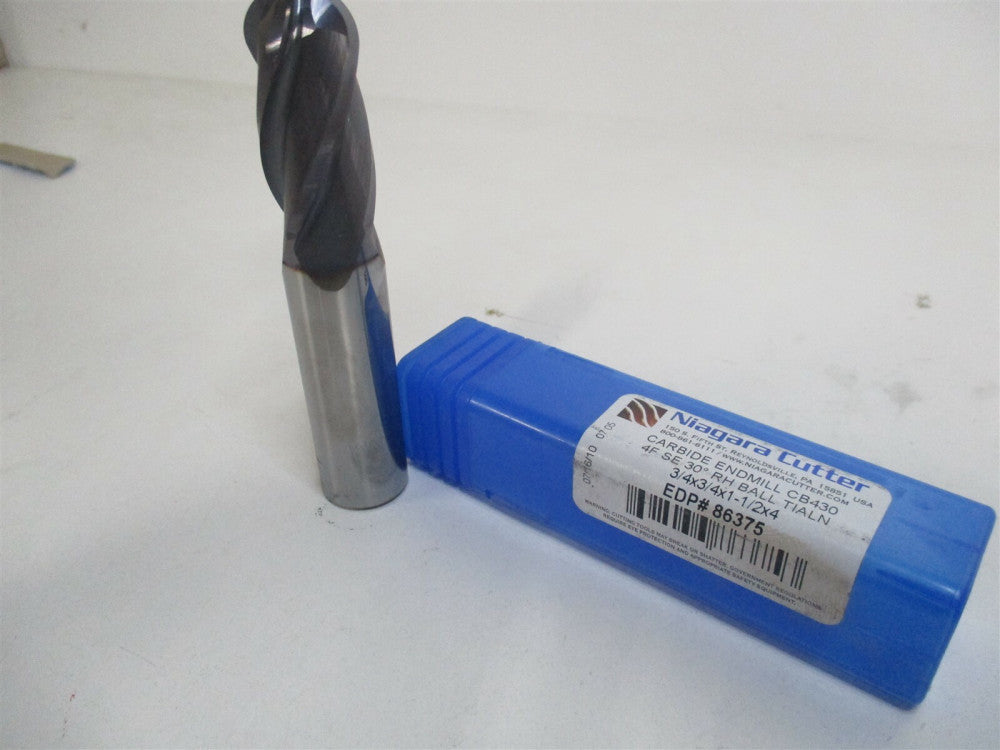 Niagara Cutter N86375 4F 3/4" x 1-1/2" x 4" x 3/4" TiAIN Carbide Ball End Mill