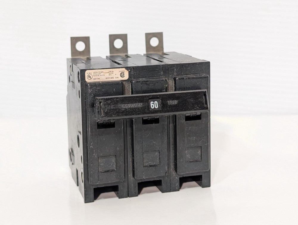 Cutler-Hammer BAB3060H Circuit Breaker, 60A, HACR Rated, 3-Pole, Bolt-On