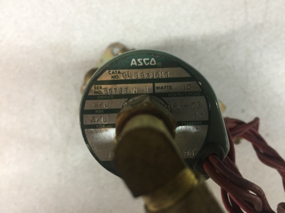 NEW NO BOX ASCO 3/8 NPT 64-78 VDC 10-90 PSI SOLENOID VALVE GLB831616