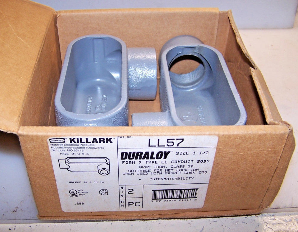 2) New Hubbell Killark Type LL Conduit Body 1-1/2" Gray Iron LL57 Box Of 2