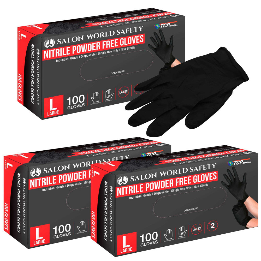 Black Nitrile Disposable Gloves, 3 Boxes of 100, Large, 4 Mil - Latex Free