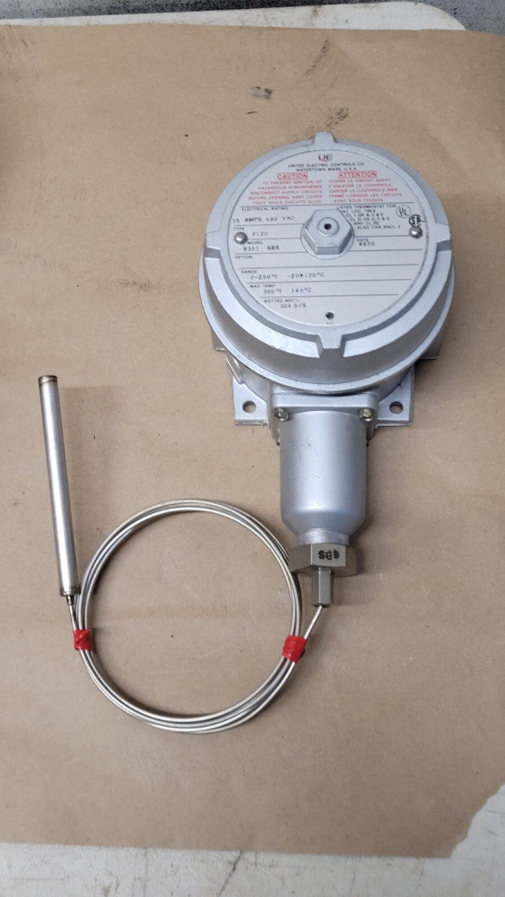 United Electric F120 9311 6BS Temperature Switch Range 0-250°F 15A 480VAC