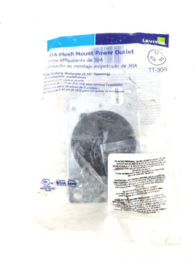Leviton 30A Flush Mount Power Outlet 125V TT-30R Black