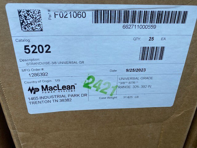 (25 PACK) MacLean 5202 Universal Strandvise 3/8" Steel Str .325"- .392" Dia