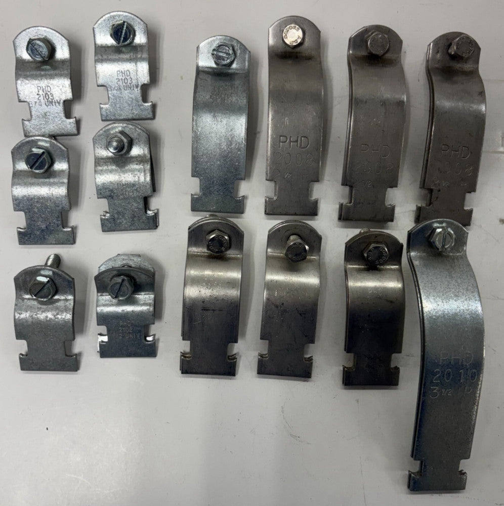 PHD STEEL PIPE CLAMPS LOT OF 14 S2103AEG S2010AEG S2008AEG S2007AEG S2102AEG S20