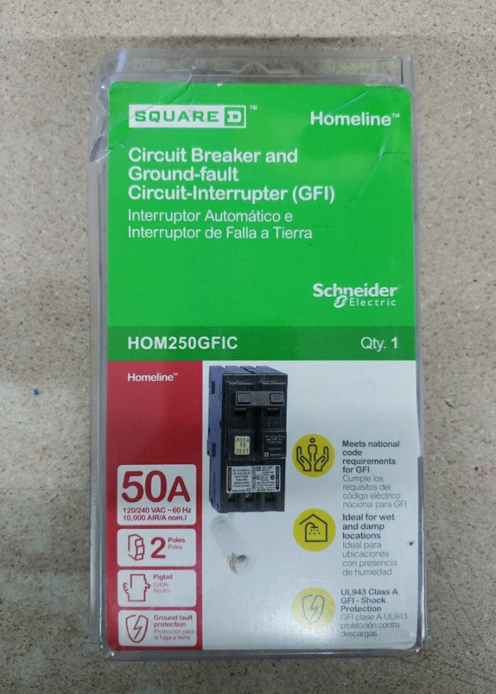Square D Homeline 50A Two Pole Circuit Breaker & GFI HOM250GFIC