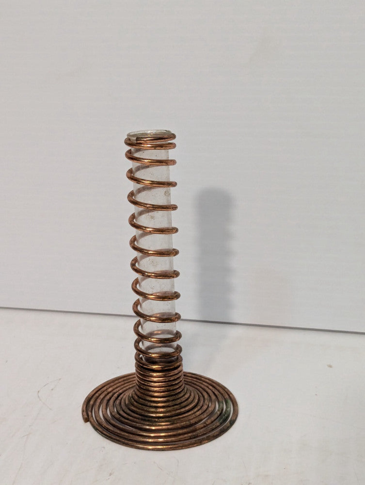 Copper Coiled with small test tube inside, flower vase