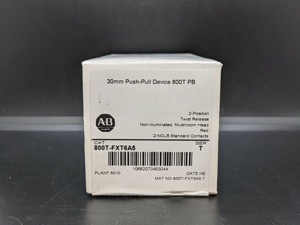 Allen Bradley 800T-FXT6A5 30.5mm 2 Pos PB-Non-Illum Mushroom Hd 2NCLB Contacts
