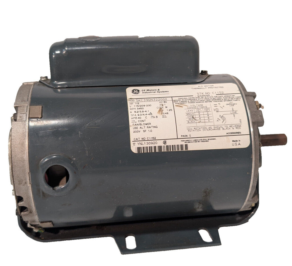 GE 5KC39QN3220GX Thermally Protected A-C Motor C1152, 3450RPM, 60Hz, 1PH, 1/2HP