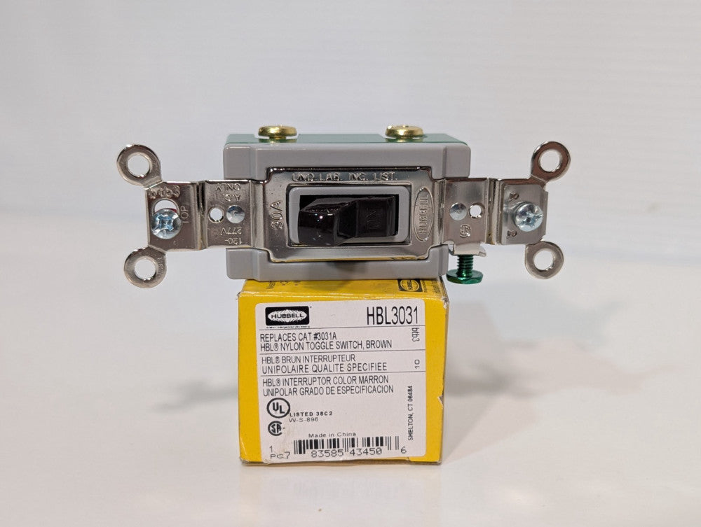 Hubbell HBL3031 nylon interrupter toggle switch, single pole, 30A, 120-277VAC