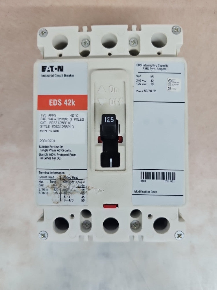 Eaton EDS3125BP10 Circuit Breaker 125A 3P 240VAC NTO