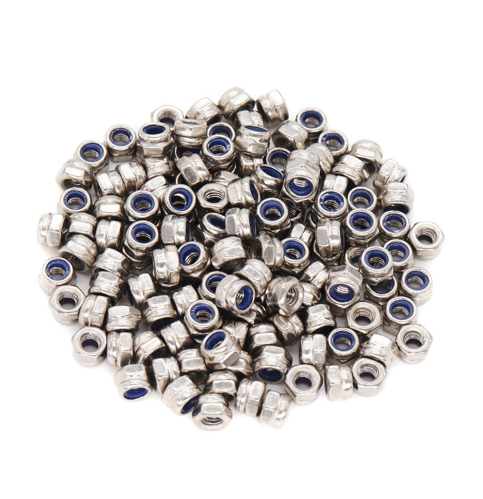 200 PCS M3-0.5mm 304 Stainless Steel Nylon Inserted Self Locking Nuts Metric