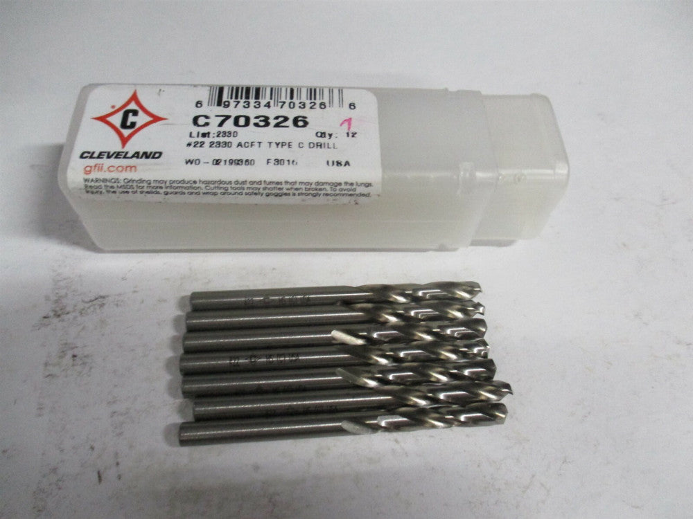 Cleveland (C70326) #22 135° Spiral Flute HSS Screw Machine Drill Bit - Qty 7