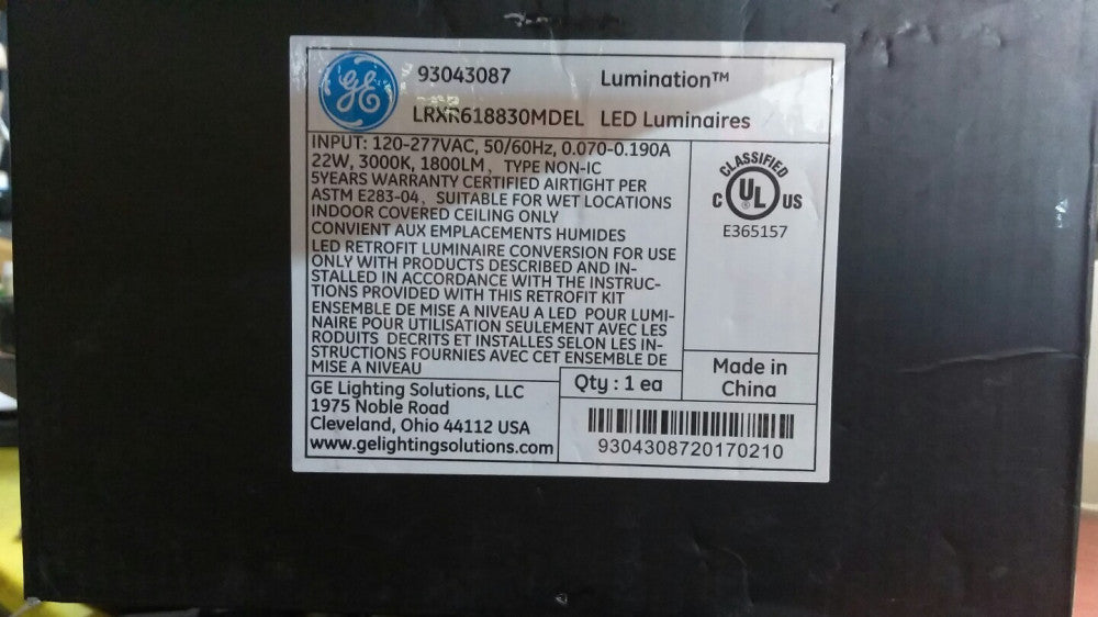 GE LIGHTING LED Downlight Retrofit Kit,3000K,1800 lm, LRXR618830MDEL