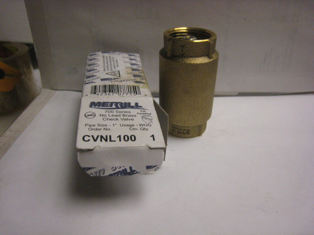 Merrill 700 Series Check Valve 1" Pipe Size CVNL100 Brass NIB