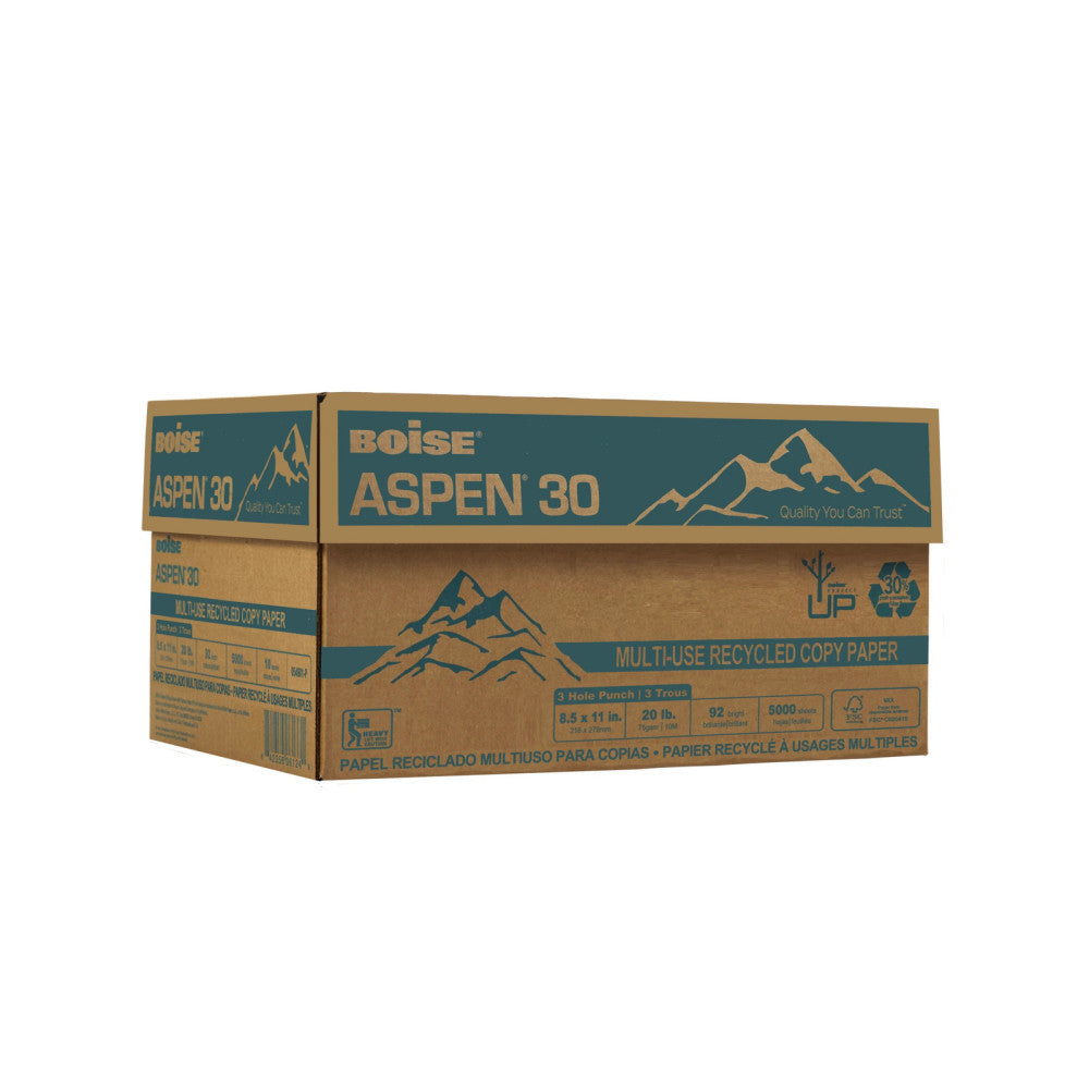 Boise ASPEN 3-HP Paper, Letter, 30% Recycled, FSC Certified, 20 Lb, 5000-Sheets
