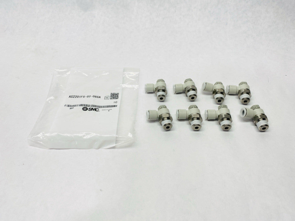 SMC AS2201FG-02-08SA Pneumatic Speed Control w/ Fitting 1/4 LOT OF 8