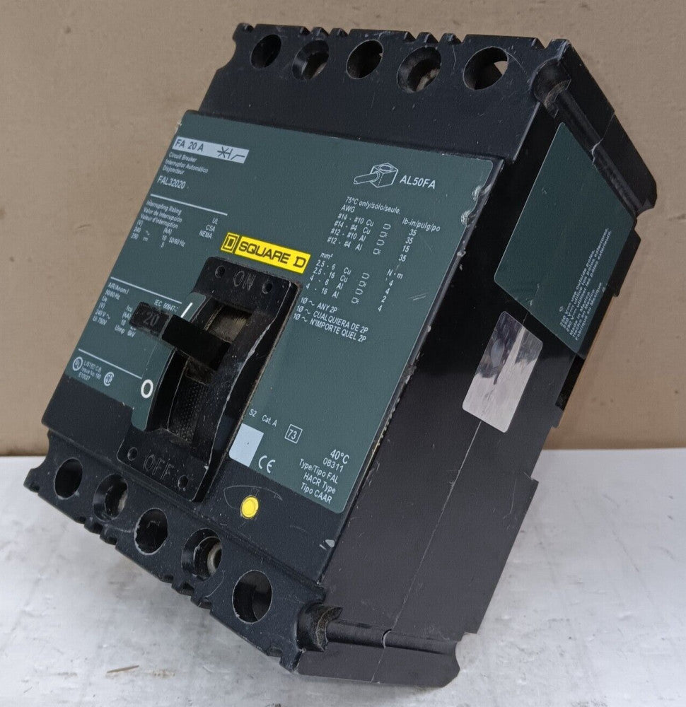 SQUARE D 20 AMP CIRCUIT BREAKER 3 POLE 240 VAC FAL32020