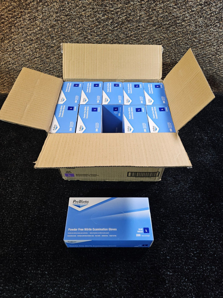 (QTY 2000) ProWorks GL-N125FL Nitrile Exam Gloves Large Size Powder Free