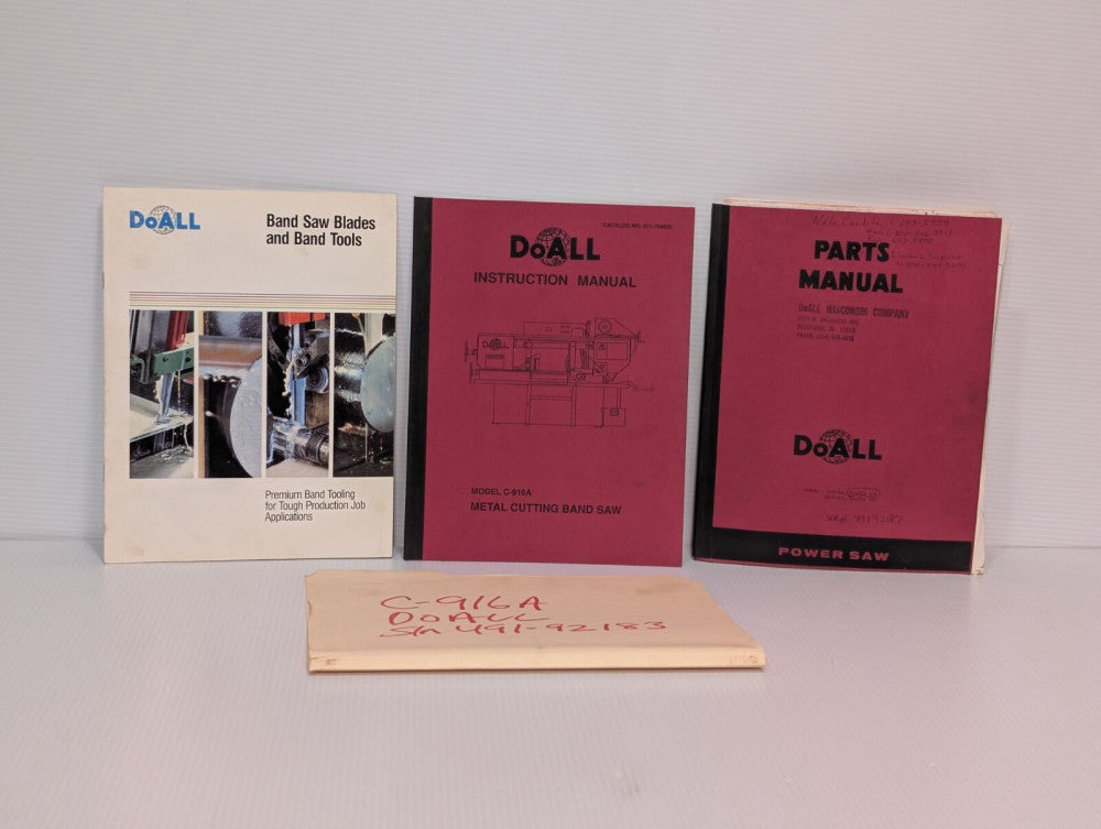 Lot of 3 DoALL Band Saw Blades Parts Manual & Band Tools Catalogs, as shown