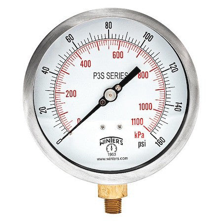 Winters P3s6012-Maxi45 Industrial Pressure Gauge, 0 To 160 Psi, 4 1/2 In Dial,