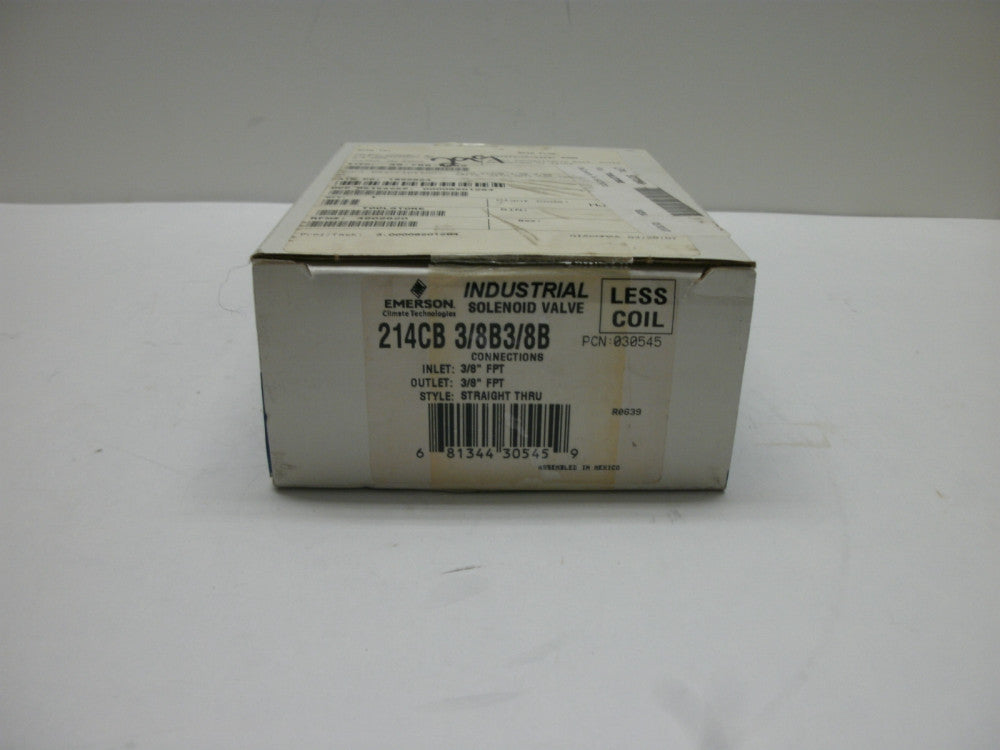 EMERSON 214CB 3/8B3/8B SOLENOID VALVE IN 3/8" FPT OUT 3/8" STRAIGHT THRUE NIB