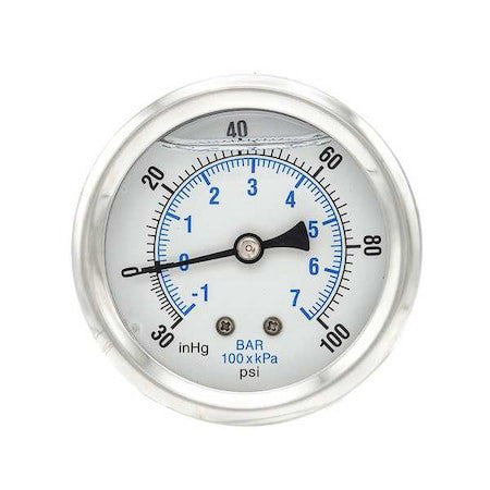 Pic Gauges Pro-202L-254Ce Industrial Compound Gauge, 30 To 0 To 100 Psi, 2 1/2
