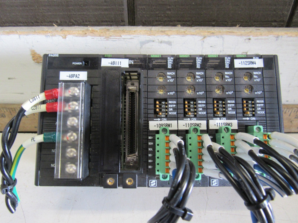 OMRON SYSMAC EXPANSION RACK W/CJ1W-PA202, CJ1W-II101, 4-CJ1W-SRM21 COMPOBUS/S