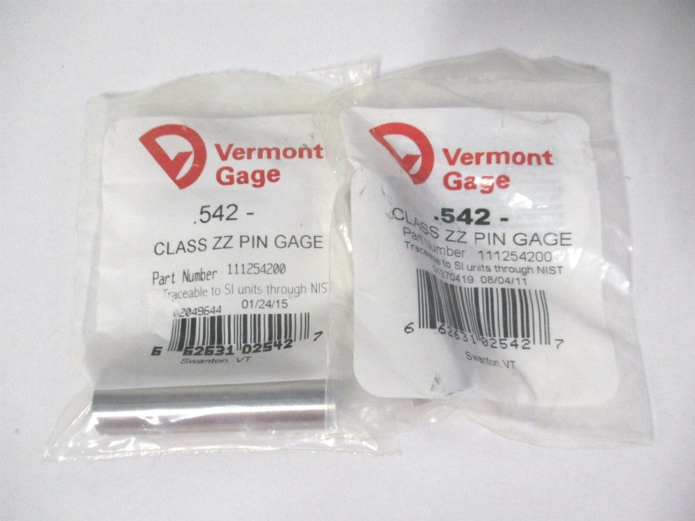 Vermont Gage (111254200) 0.542" Diam Class ZZ Minus Plug & Pin Gage - Lot of 2