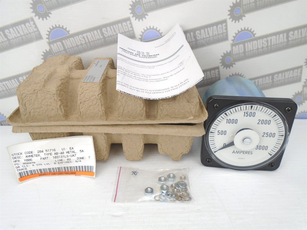 YOKOGAWA - 103131LS-UA7 - AB-40 Analog AC Ammeter 0-3000 Transformer-Rated