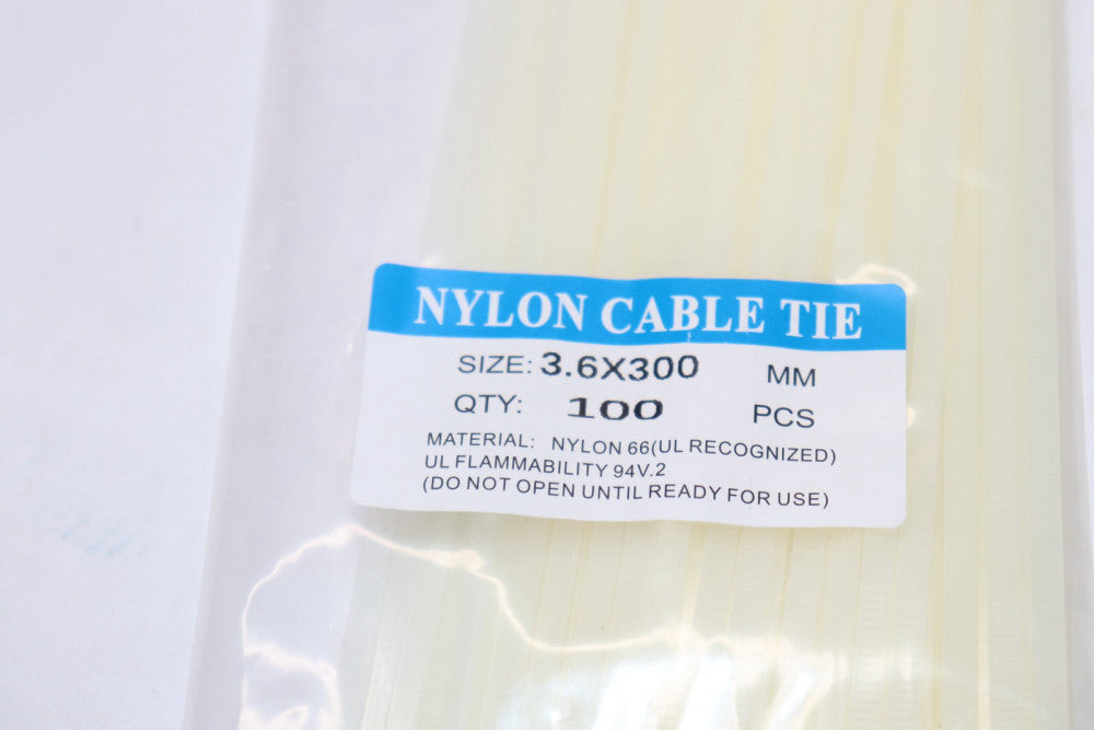 (100-Pk) Cable Ties Self-Locking Nylon 300 MM x 3.6 MM