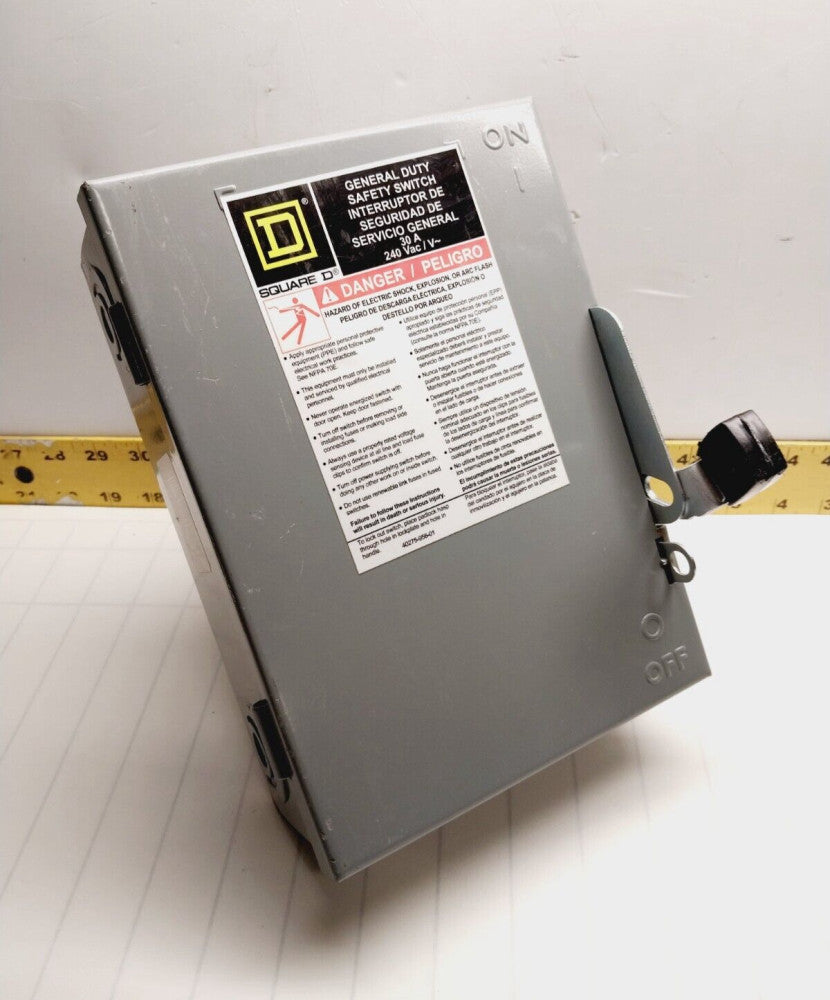 NEW SQUARE D 30 AMP NON-FUSED SAFETY SWITCH 240 VAC 3 PHASE 7.5 HP 3 POLE DU321
