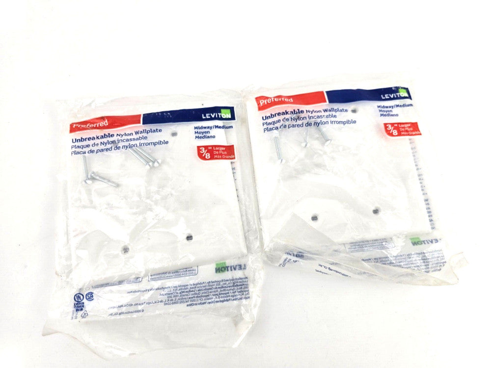 2pcs NOS Leviton PJ23-W 2-Gang No Blank Wallplate White Nylon