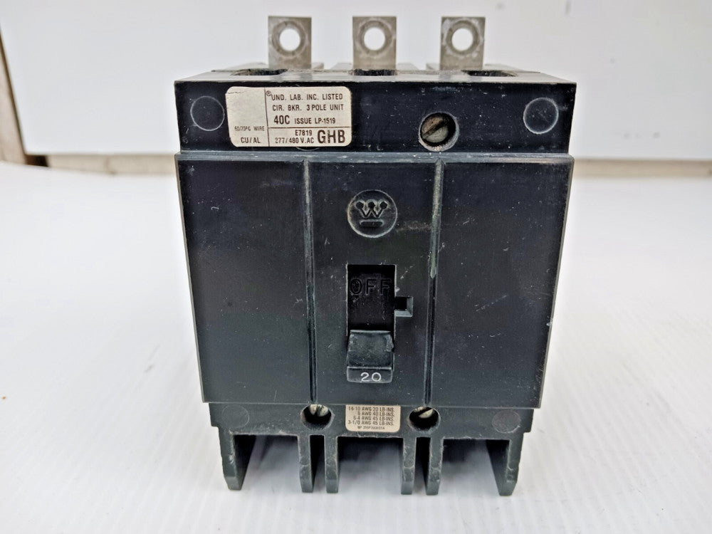 Westinghouse 20 Amp Bolt-On Circuit Breaker 3 Pole 480Y/277 VAC 65kA GHB3020