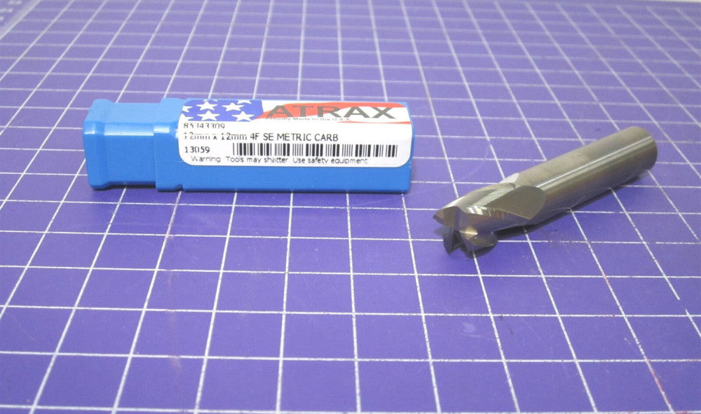 Atrax 12mm Solid Carbide 4F Square End Mill 16mm LOC 64mm OAL 30° Helix