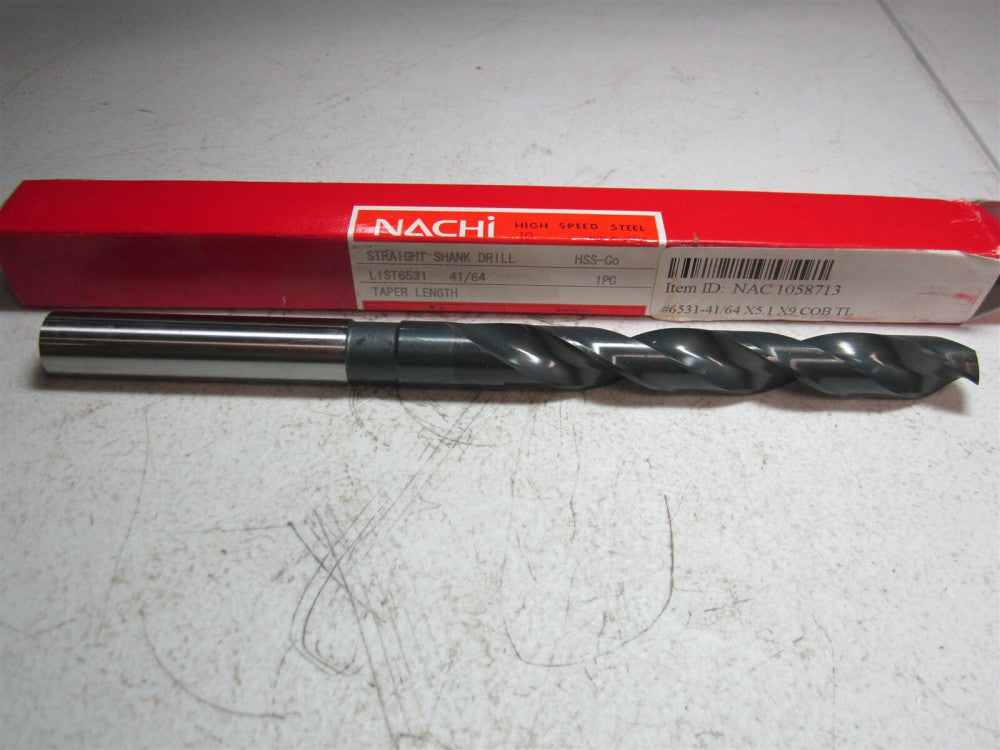 Nachi (1058713) 41/64" Size, 118°, HSS Cobalt Straight Shank Taper Length Drill