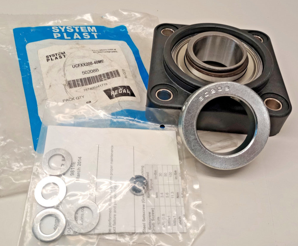 System Plast 50208B Flange Mount Ball Bearing UCFXX208-40ME 4-bolt 40mm bore