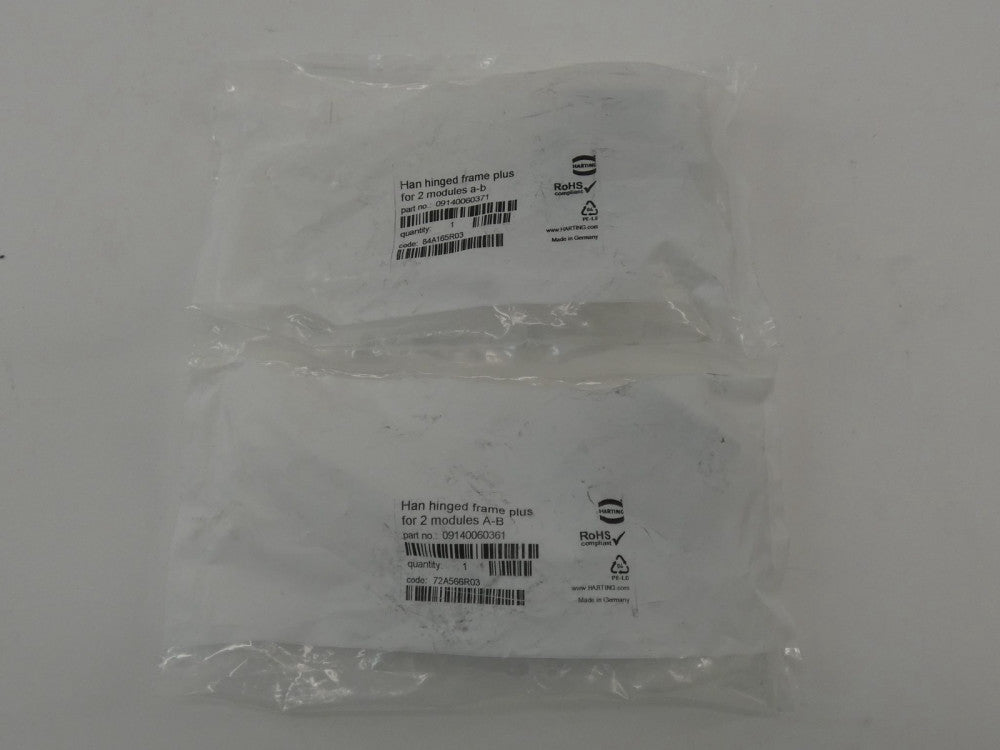 *Lot of 2* Harting 09140060371 09140060361 HAN Hinged Frame Plus for 2 Module...