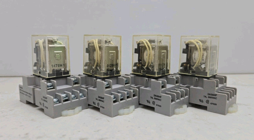4 Pack Omron MY4 Relay 24 Vdc With Dayton 2A584F Socket Base 14 Pin 7A 300 Vac