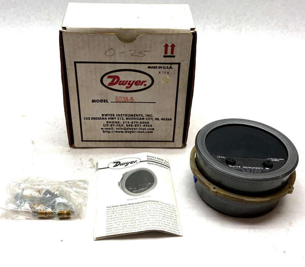 Dwyer 603A-5 Pressure Gauge Range 0-25" w.c. 20psig