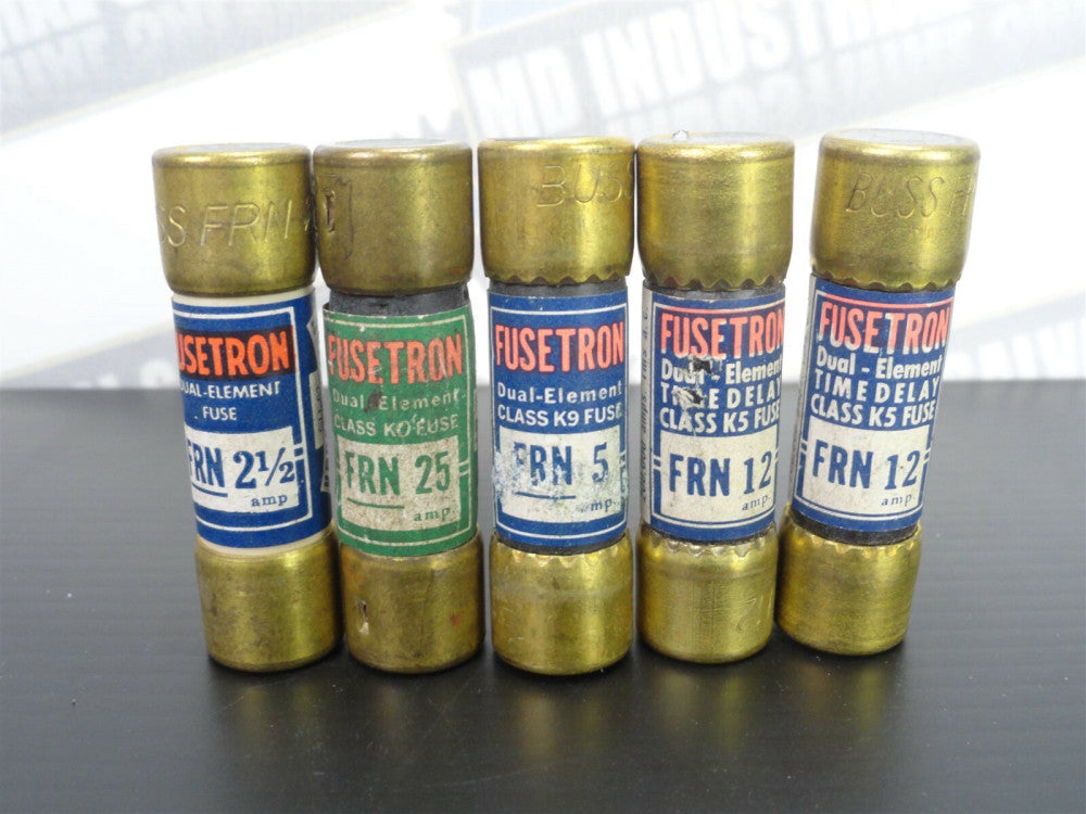 Lot of 5 - FUSETRON (2) FRN-12, FRN-25, FRN-2 1/2 & FRN-5 - 250 Volt (NEW)