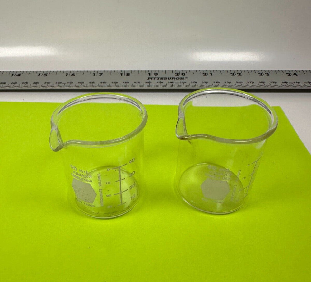 Kimax Kimble USA 50ml Beakers 1400 with Spout (Lot of 2) NEW