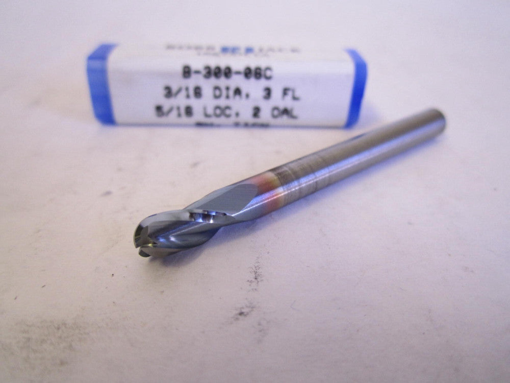 RobbJack (B-300-06C) 3/16 x 5/16 x 2" Ball End Carbide 3-Flute Endmill New