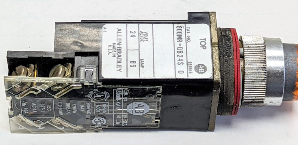 Allen Bradley 800MR-QB24S Amber Illuminated Push Button & 800M-XAK Contact [OF25