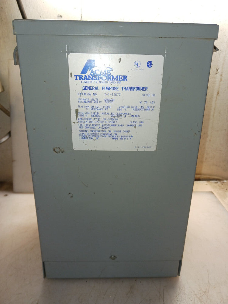 ACME 5 KVA 1 PHASE GP TRANSFORMER T-1-13077 120 X 240 HV 16 X 32 LV NEMA 3R