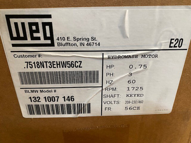 .7518NT3EHW56CZ WEG 0.75HP Hydrowash Electric Motor, 1725RPM (NEW)