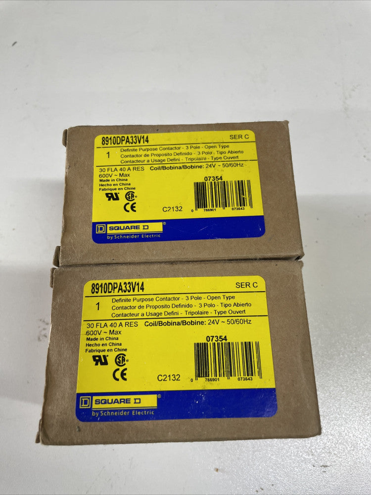 1- Brand New SQUARE D 8910DPA33V14 CONTACTOR 3 POLE 24V COIL 30 FLA 40A RES 600V