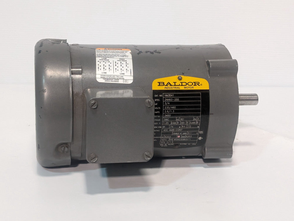 Baldor VM3541 Motor 3/4HP, 3450RPM, 3PH, 230/460V, 2.6/1.3A, 56C, 60Hz, TEFC