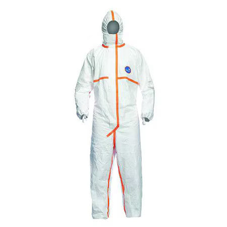 Dupont Tj198twhlg0025pi Chemical Resistant Coverall, Hooded, L, Tyvek(R) 800,